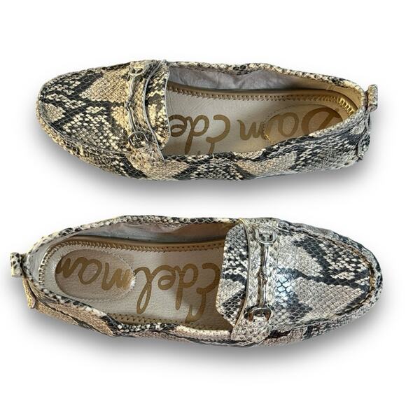 SAME EDELMAN Beige & Black Leather Reptile Embossed Driving Loafers SZ 7M - Picture 8 of 11